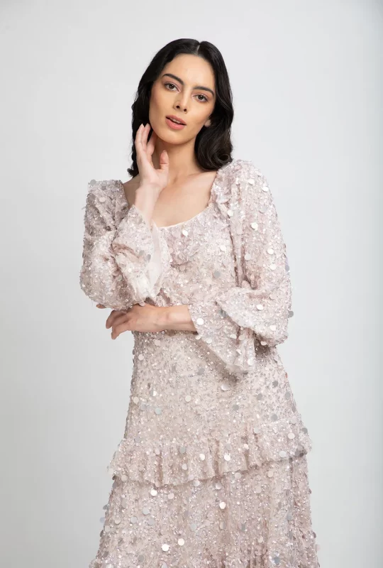 Adara Long Sleeve Frill Dress – Blush