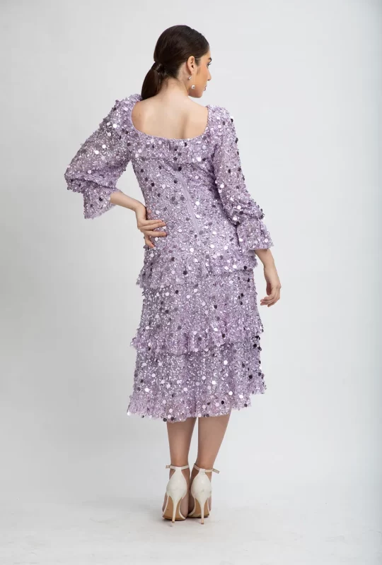 Adara Long Sleeve Frill Dress – Dusty Lilac