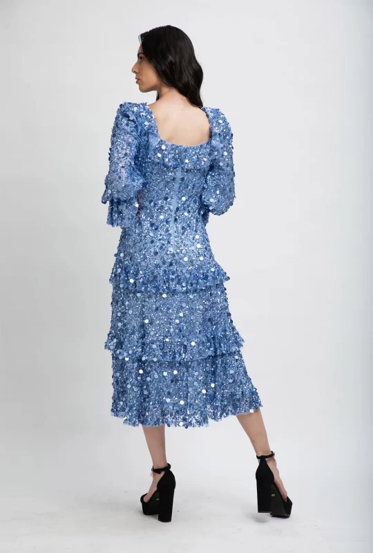 Adara Long Sleeve Frill Dress – Blue Bell