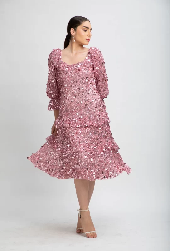 Adara Long Sleeve Frill Dress – Mauve