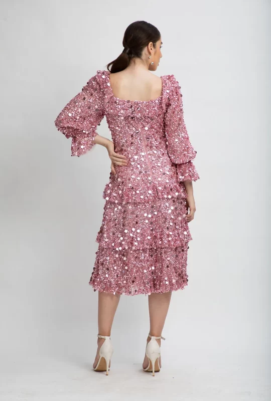 Adara Long Sleeve Frill Dress – Mauve