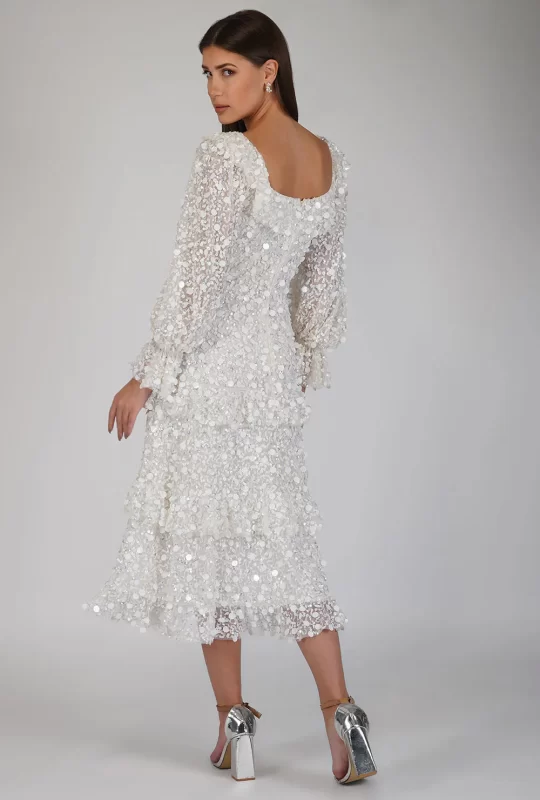 Adara Long Sleeve Frill Dress – Ivory